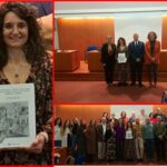 Collage de fotos de Manuela Vázquez Coto con su tesis doctoral: Análisis etnomotriz y feminista de dos juegos tradicionales gallegos practicados por mujeres: la bugalliño y el bugalliño